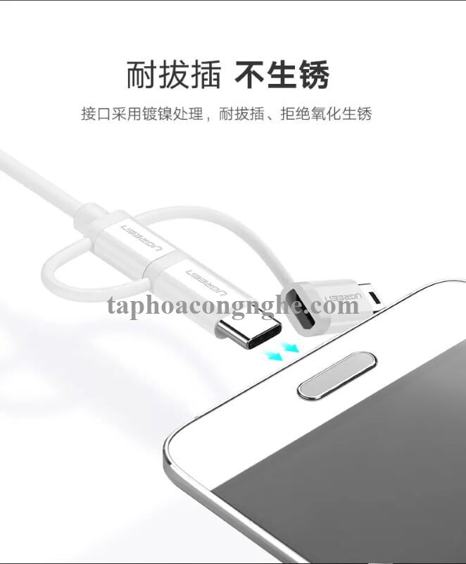 Ugreen 40766 0.5m màu Bạc Cáp dữ liệu USB 3trong1 micro + lightning + mini USB + truyền dữ liệu từ máy tính ra điện thoại US185 30040766